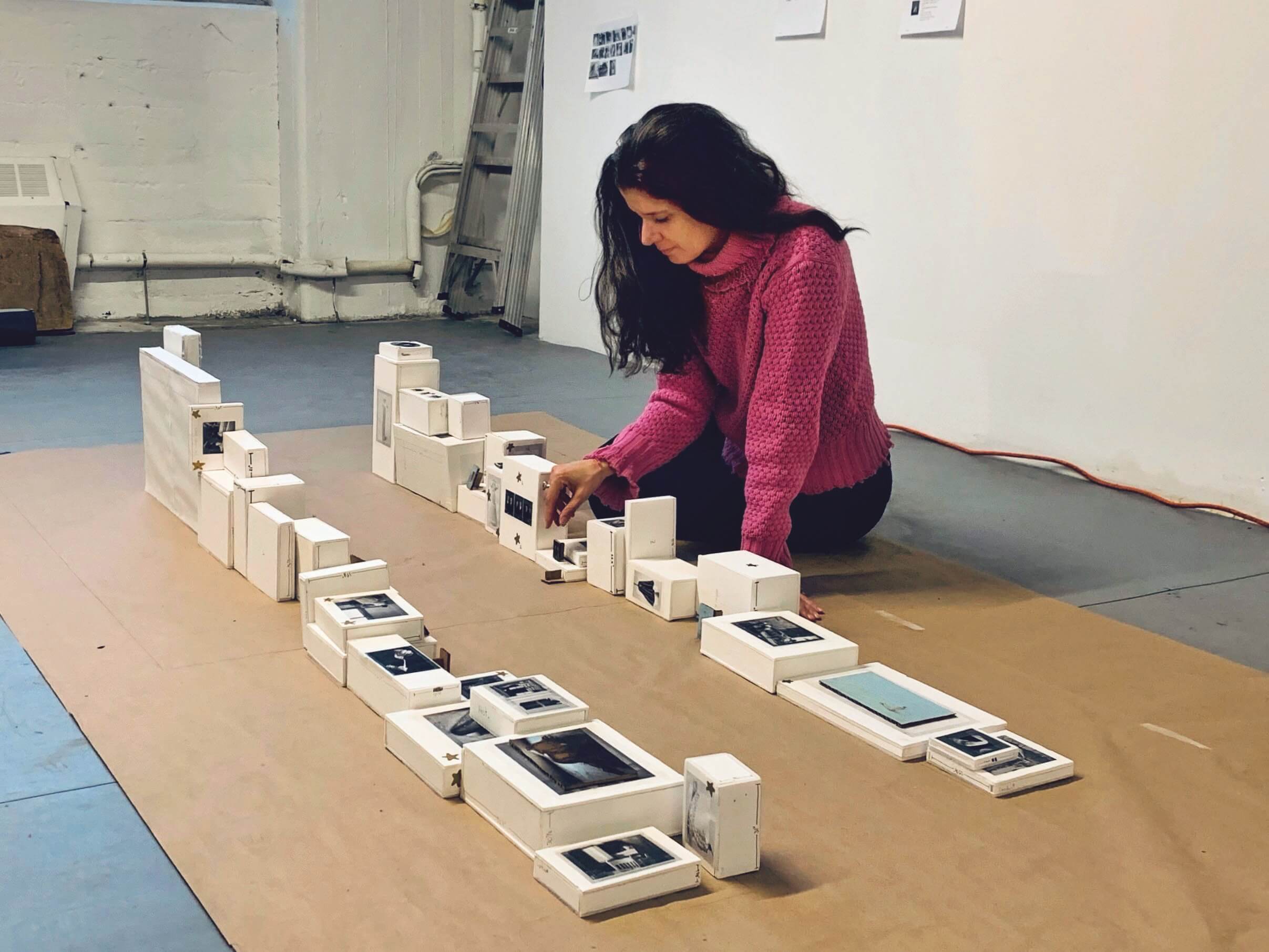 Janine Antoni in her studio planning Paper Dance for The Contemporary Austin