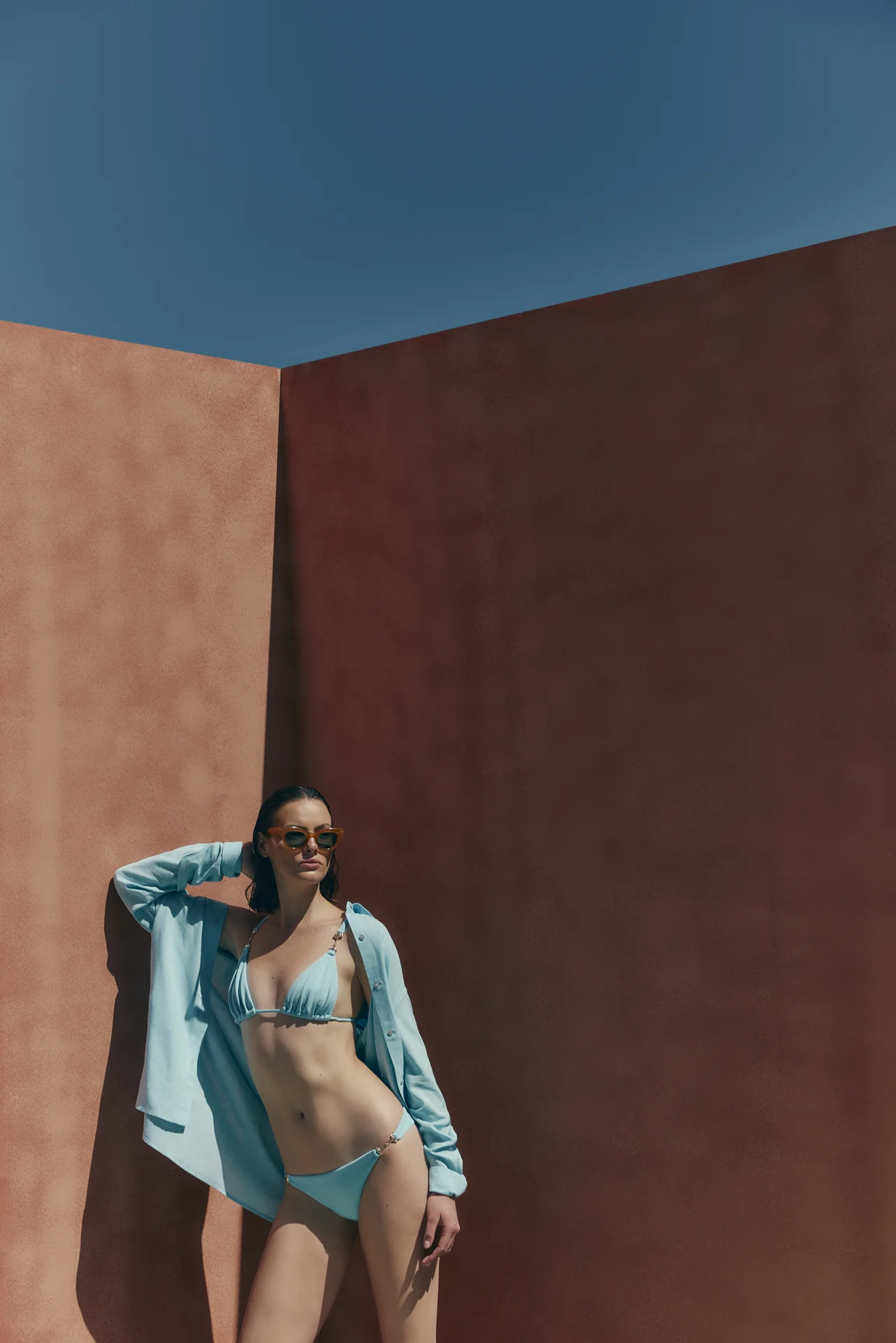 A model in the Lenny Niemeyer Alto Pala Rouge one-piece