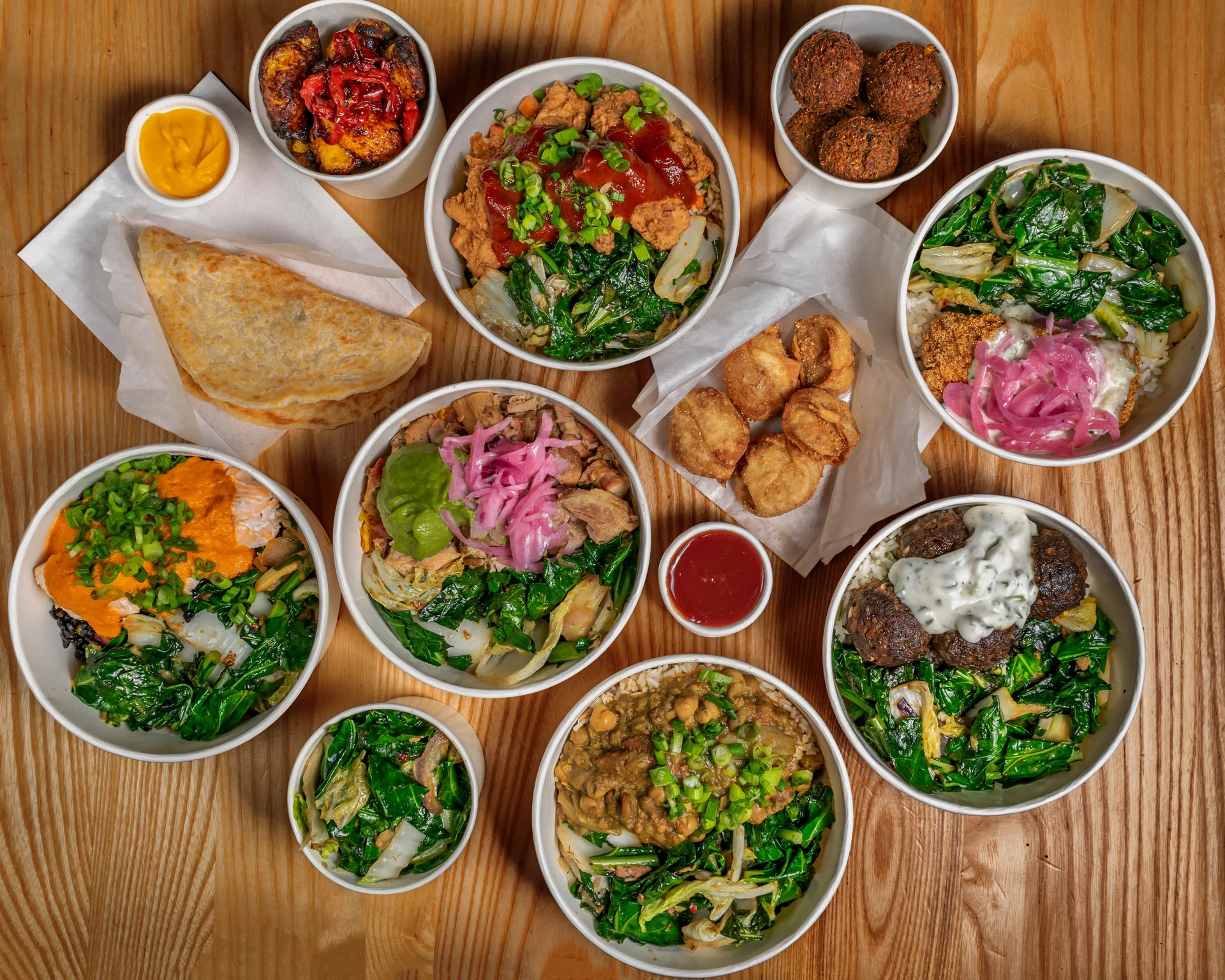 Fieldtrip rice bowls on a wooden table
