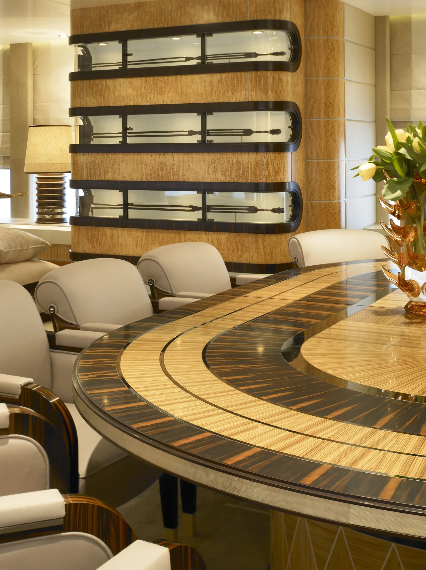 The dining area aboard the Feadship Predator