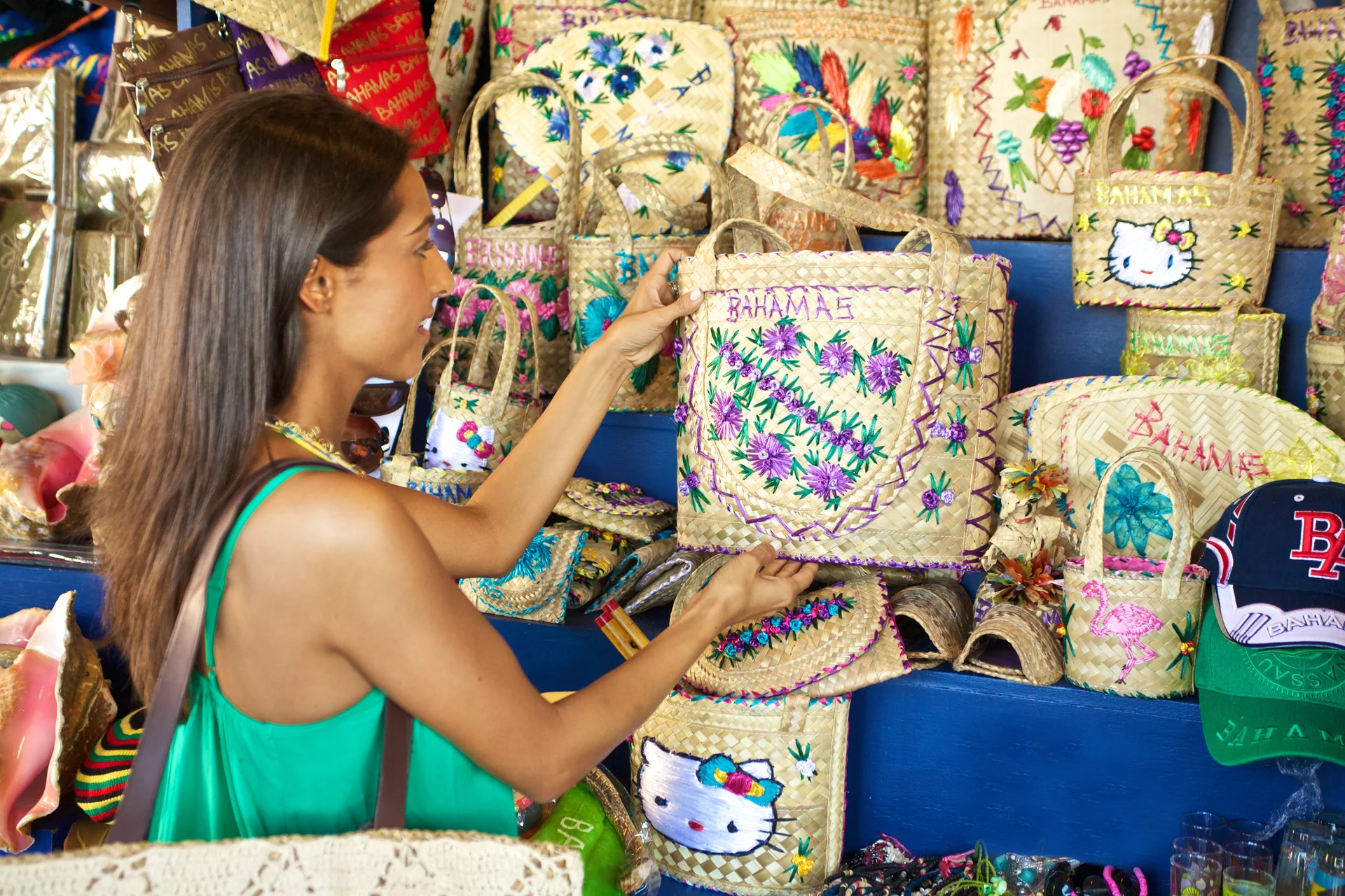 Handwoven bags at the Nassau Straw Market